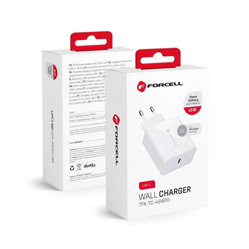 SPOTT-GR Forcell F-Energy TFK-TC-45WPD - Φορτιστής Type-C QC 4.0 3A 45W σε Άσπρο Xρώμα