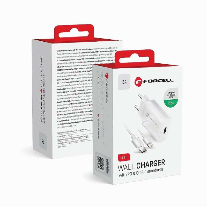 SPOTT-GR Forcell F-Energy TFK-TC-20WPD - Φορτιστής Type-C με Καλώδιο Type-C σε Lightning QC 4.0 3A 20W σε Άσπρο Xρώμα
