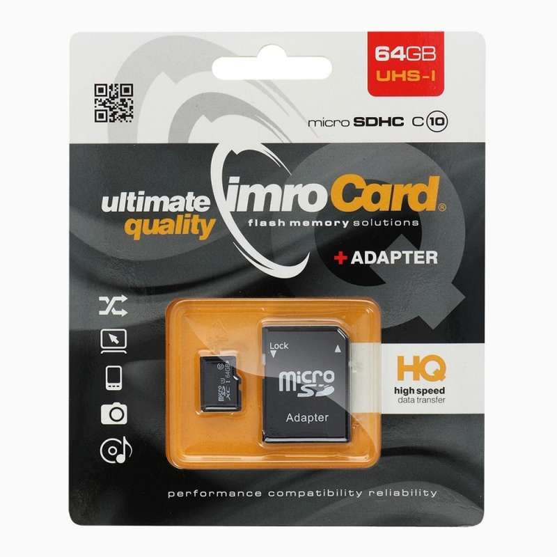 SPOTT-GR IMRO microSD - Κάρτα Μνήμης 64GB 100MB/s Class 10 UHS-I με Αντάπτορα SD