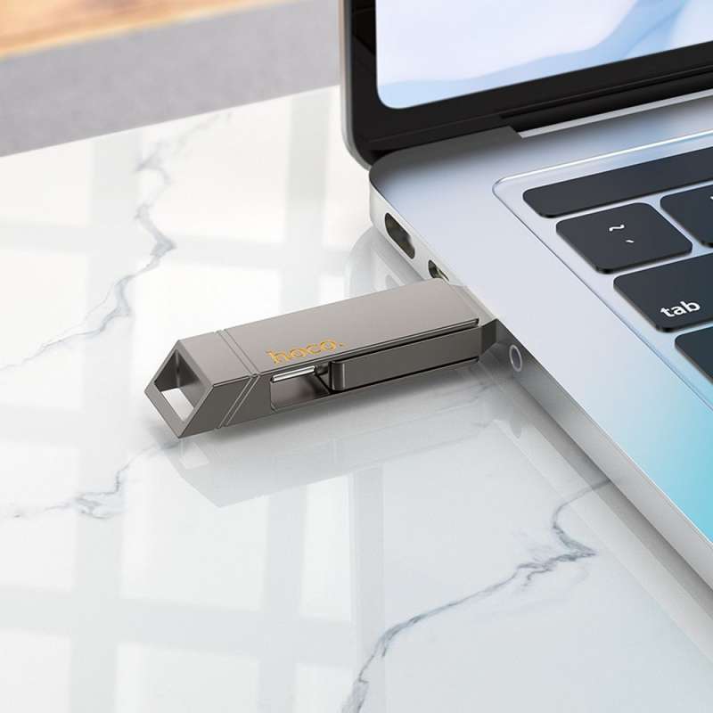 SPOTT-GR Hoco UD15 - USB Stick με Διπλή Υποδοχή USB-A και Type-C 64GB USB3.2 σε Γκρι Χρώμα