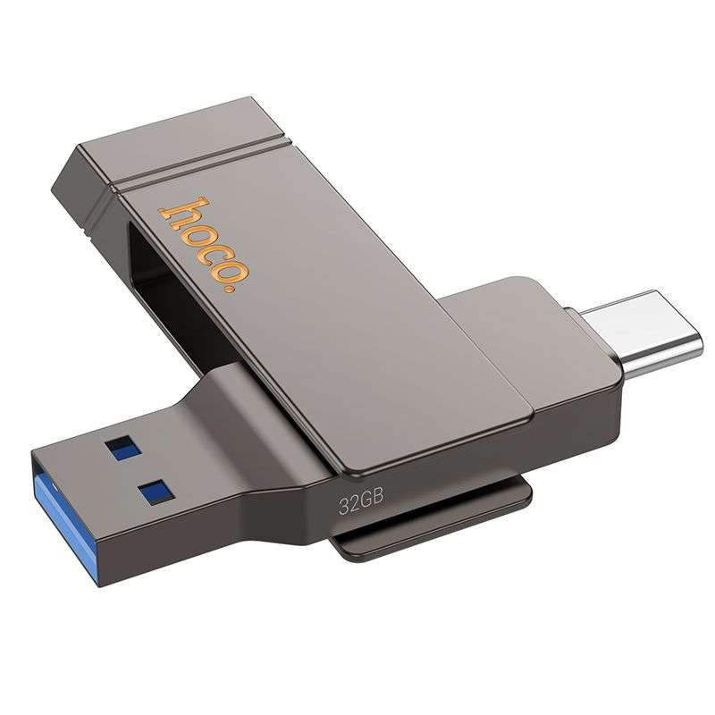 SPOTT-GR Hoco UD15 - USB Stick με Διπλή Υποδοχή USB-A και Type-C 32GB USB3.2 σε Γκρι Χρώμα