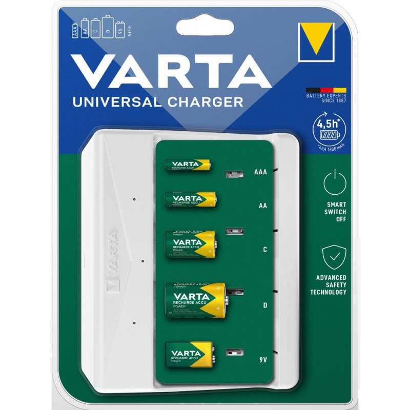 SPOTT-GR Varta 57658 - USB Φορτιστής Μπαταριών Μεγέθους AA / AAA / C / D / 9V σε Ασημί χρώμα