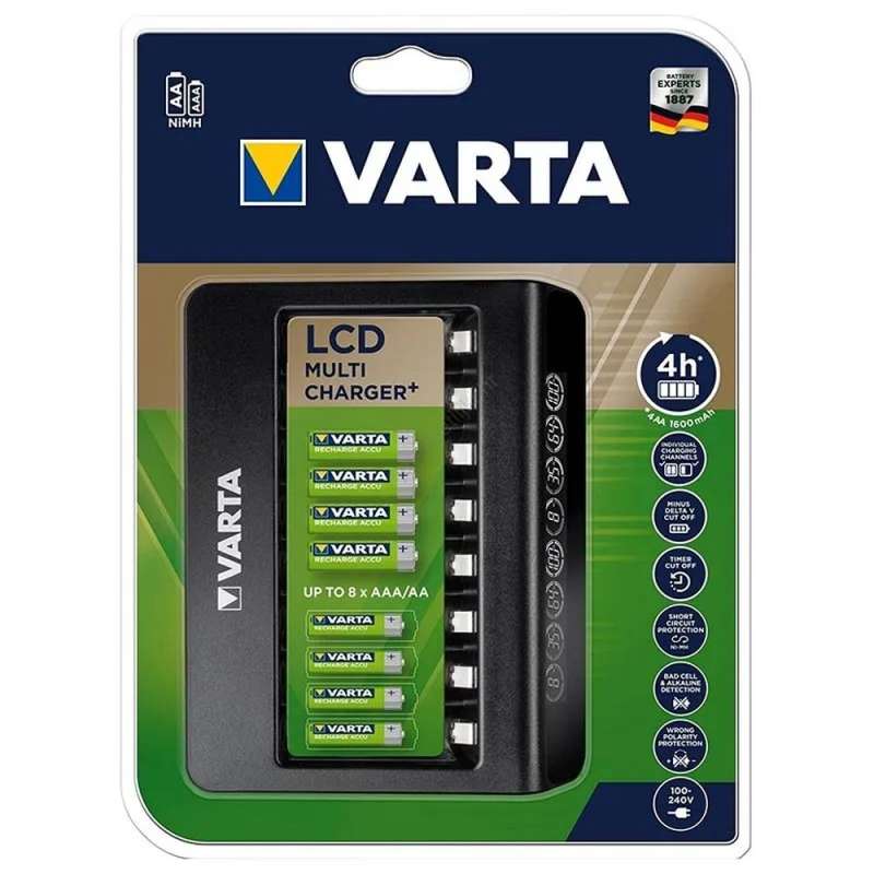 SPOTT-GR Varta 57681 - Φορτιστής 8 Μπαταριών AA / AAA με LCD Οθόνη Ένδειξης Φόρτισης σε Μαύρο Χρώμα