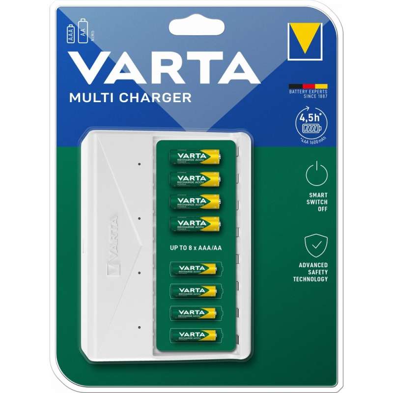 SPOTT-GR Varta 57659 - USB Φορτιστής 8 Μπαταριών AA / AAA σε Άσπρο Χρώμα