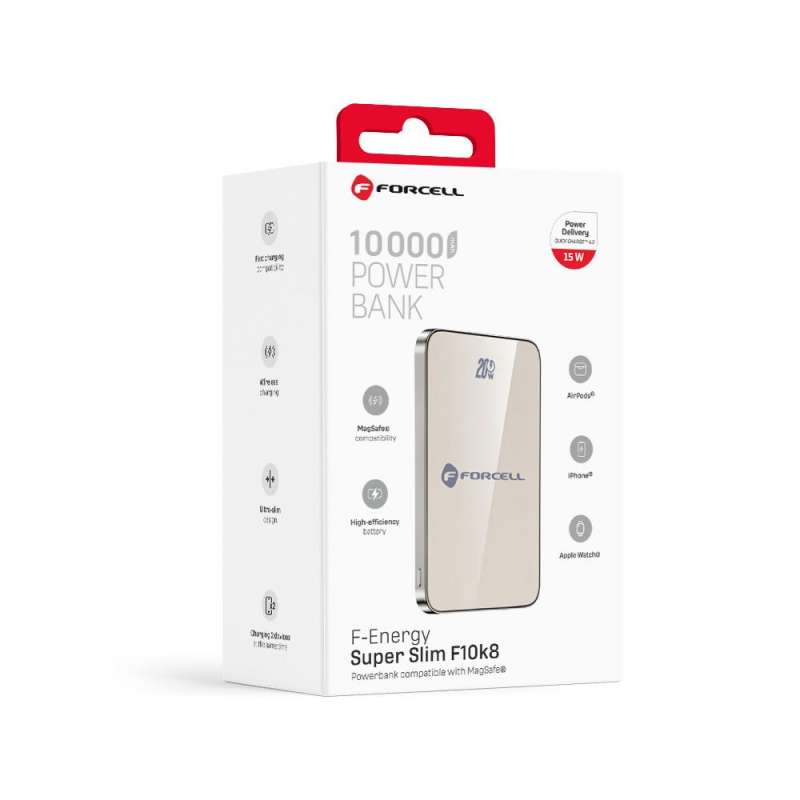 SPOTT-GR Forcell F-Energy F10K8 Super Slim - Power Bank με Υποστήριξη MagSafe PD3.0 QC 4.0 15W 10000mAh - Μπεζ