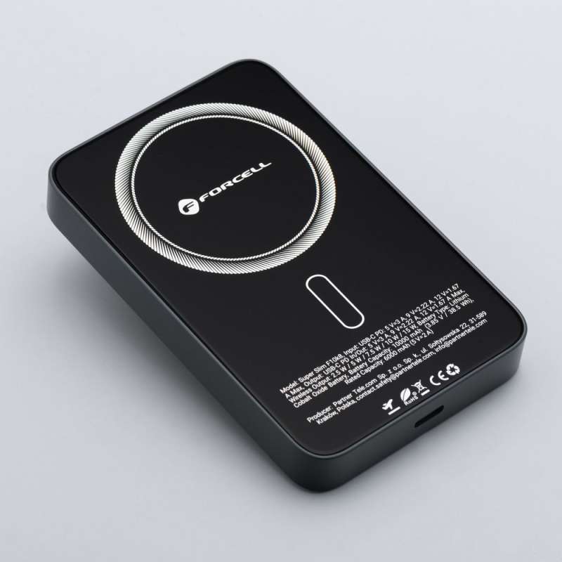 SPOTT-GR Forcell F-Energy F10K8 Super Slim - Power Bank με Υποστήριξη MagSafe PD3.0 QC 4.0 15W 10000mAh - Μαύρο
