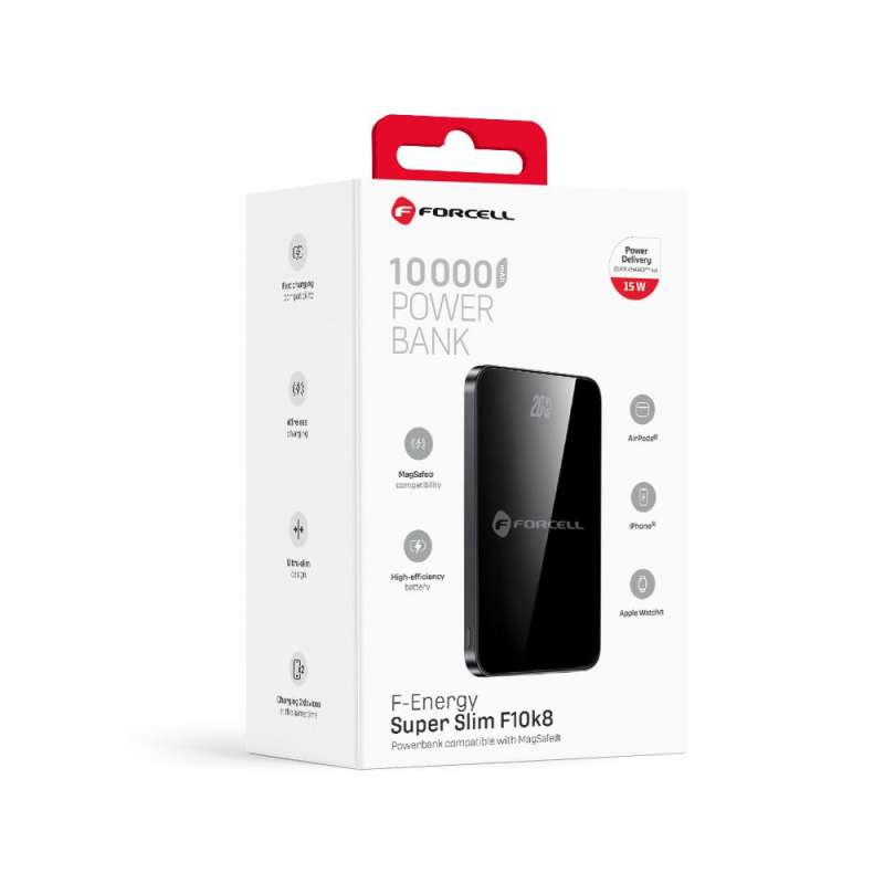 SPOTT-GR Forcell F-Energy F10K8 Super Slim - Power Bank με Υποστήριξη MagSafe PD3.0 QC 4.0 15W 10000mAh - Μαύρο