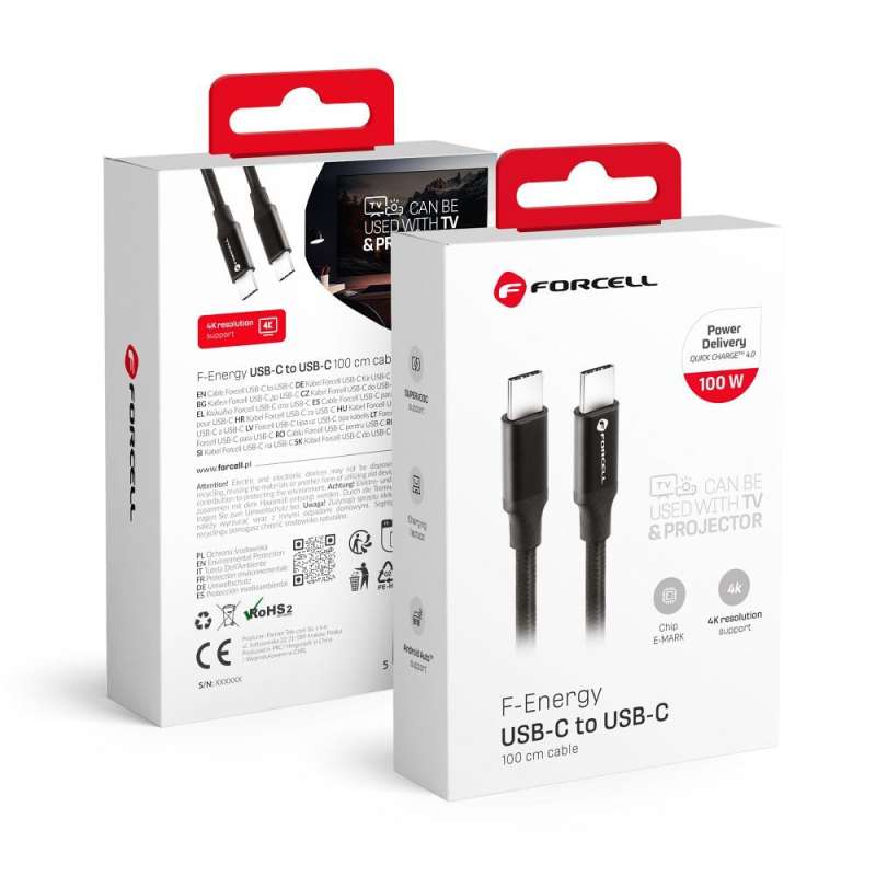 SPOTT-GR Forcell F-Energy C338 - Καλώδιο Type-C σε Type-C QC 4.0 3A 60W 1m - Μαύρο