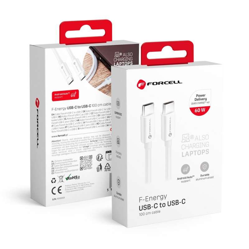 SPOTT-GR Forcell F-Energy C338 - Καλώδιο Type-C σε Type-C QC 4.0 3A 60W 1m - Άσπρο