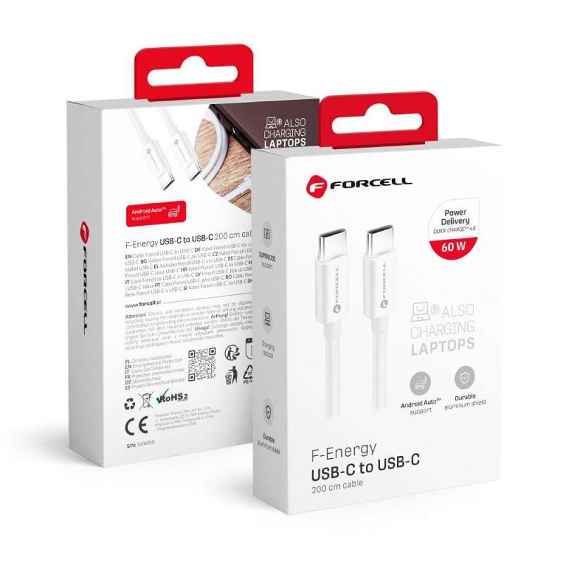 SPOTT-GR Forcell F-Energy C338 - Καλώδιο Type-C σε Type-C QC 4.0 3A 60W 2m - Άσπρο