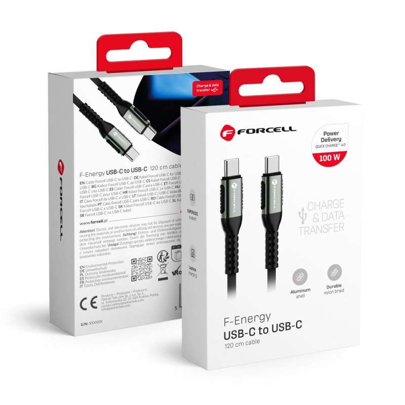 SPOTT-GR Forcell F-Energy C260 Braided Καλώδιο USB 2.0 Type-C σε Type-C 100W 1.2m - Μαύρο