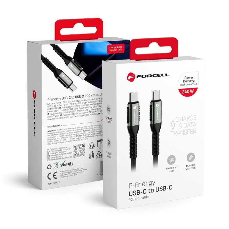 SPOTT-GR Forcell F-Energy C263 Braided Καλώδιο USB 2.0 Type-C σε Type-C 240W 2m - Μαύρο