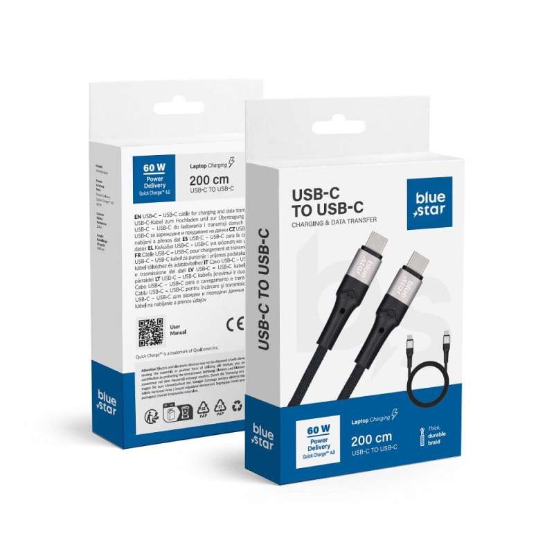SPOTT-GR Blue Star TFK-DC-004 - Καλώδιο Type-C σε Type-C QC 4.0 3A 60W 2m - Μαύρο
