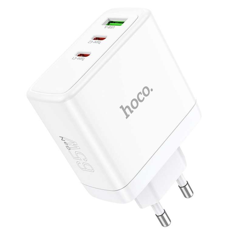 SPOTT-GR Hoco N30 - Φορτιστής με Υποδοχές 2 x Type-C και USB-A QC PD 65W GaN - Άσπρος