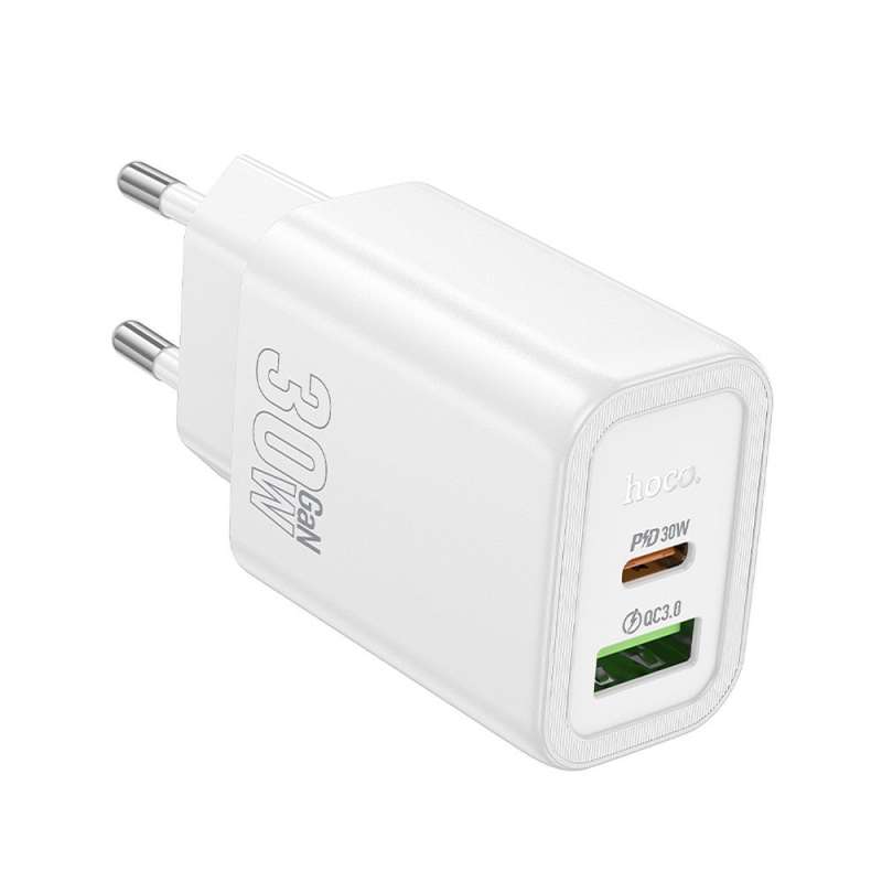 SPOTT-GR Hoco N63 - Φορτιστής με Υποδοχές USB-A και Type-C PD Quick Charge 3.0 3A 30W  - Άσπρος