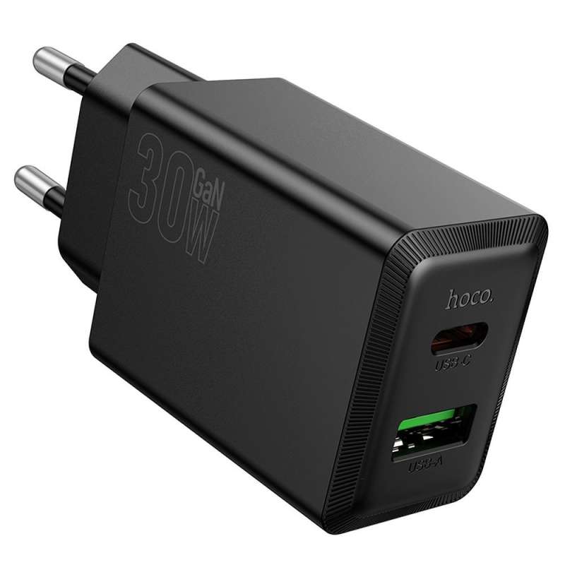 SPOTT-GR Hoco N71 - Φορτιστής με Υποδοχές USB-A / Type-C (PD Quick Charge 3.0 AFC 3A 30W) σε Μαύρο Χρώμα