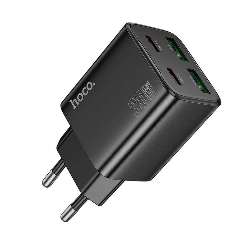 SPOTT-GR Hoco N56 - Φορτιστής με Υποδοχές 2 x Type-C και 2 x USB-A PD Quick Charge 3.0 3A 20W - Μαύρος