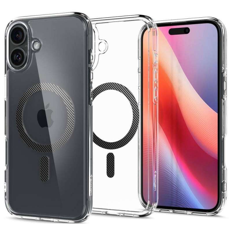 SPOTT-GR Spigen Ultra Hybrid Zero One - Διάφανη Θήκη με Υποστήριξη MagSafe για Apple iPhone 16 σε Γκρι Χρώμα (Carbon Fiber)