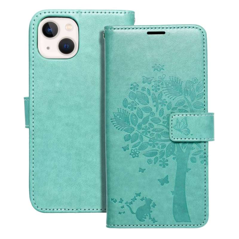 SPOTT-GR Mezzo Book Case - Θήκη Πορτοφόλι για Apple iPhone 13 (Σχέδιο Τree) - Πράσινη