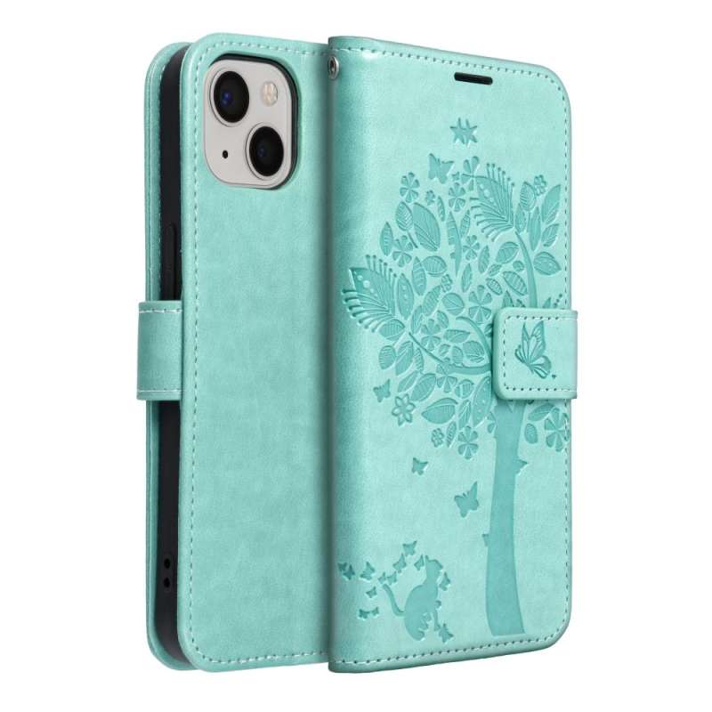 SPOTT-GR Mezzo Book Case - Θήκη Πορτοφόλι για Apple iPhone 13 (Σχέδιο Τree) - Πράσινη