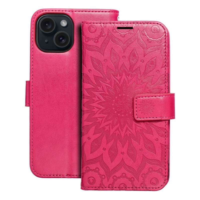 SPOTT-GR Mezzo Book Case - Θήκη Πορτοφόλι για Apple iPhone 15 (Σχέδιο Flower) - Ροζ