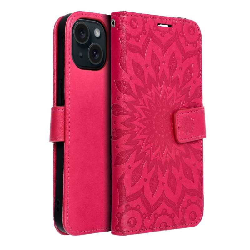SPOTT-GR Mezzo Book Case - Θήκη Πορτοφόλι για Apple iPhone 15 (Σχέδιο Flower) - Ροζ