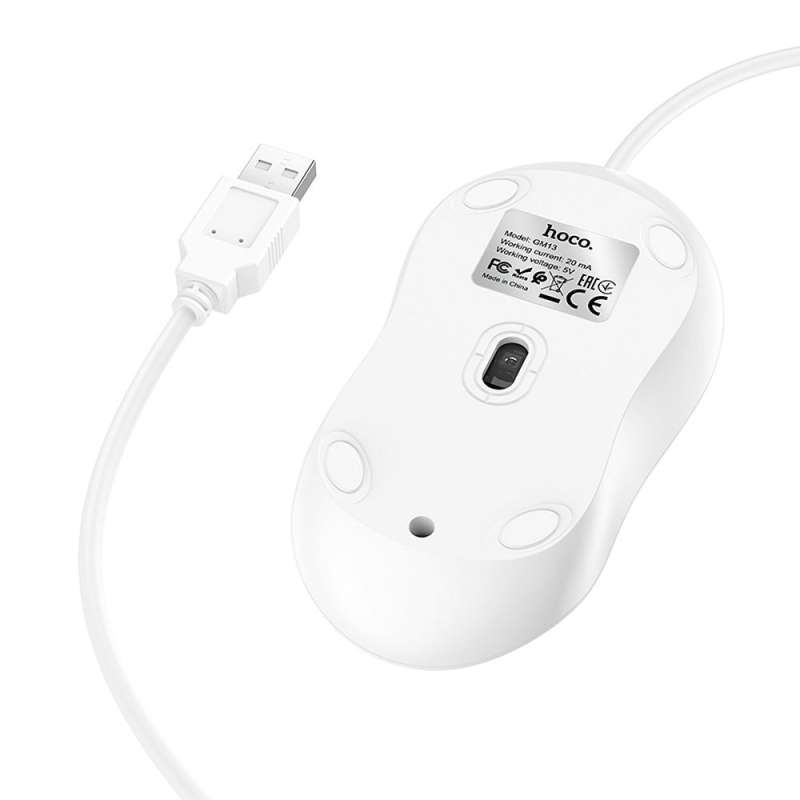 SPOTT-GR Hoco GM13 - Ενσύρματο Ποντίκι USB-A 1.5m 1600 dpi - Άσπρo