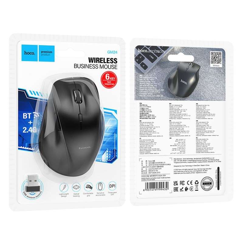 SPOTT-GR Hoco GM24 - Ασύρματο Εργονομικό Ποντίκι 2.4G 1600 dpi - Μαύρο