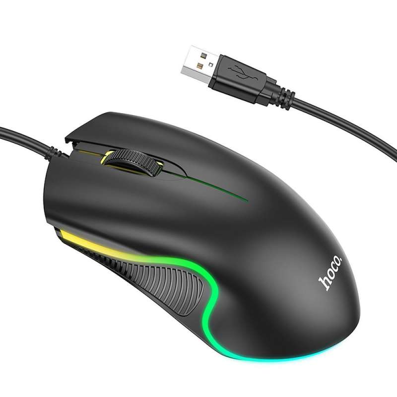 SPOTT-GR Hoco GM19 - Ενσύρματο Ποντίκι USB-A 1000 dpi με Φωτισμό σε Μαύρο Χρώμα