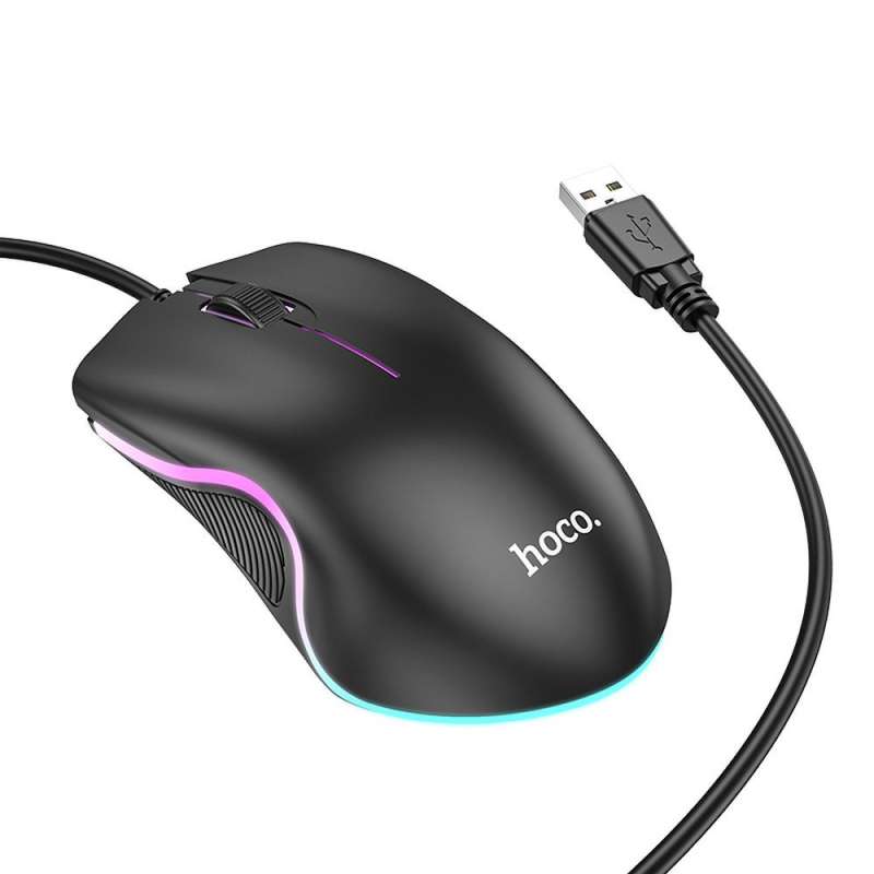 SPOTT-GR Hoco GM19 - Ενσύρματο Ποντίκι USB-A 1000 dpi με Φωτισμό σε Μαύρο Χρώμα