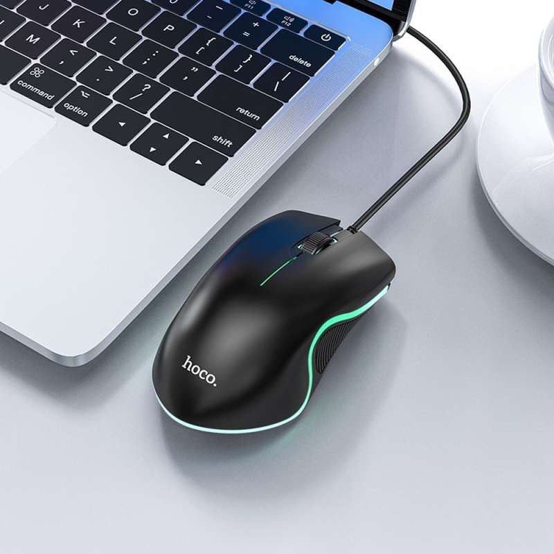 SPOTT-GR Hoco GM19 - Ενσύρματο Ποντίκι USB-A 1000 dpi με Φωτισμό σε Μαύρο Χρώμα