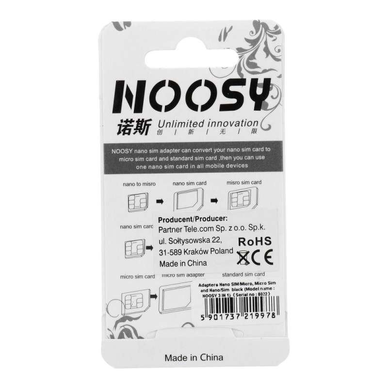 SPOTT-GR Noosy 3 σε 1 SIM Adapter - Μετατροπέας Καρτών SIM (Nano SIM - Micro SIM - Regular SIM) σε Μαύρο Χρώμα