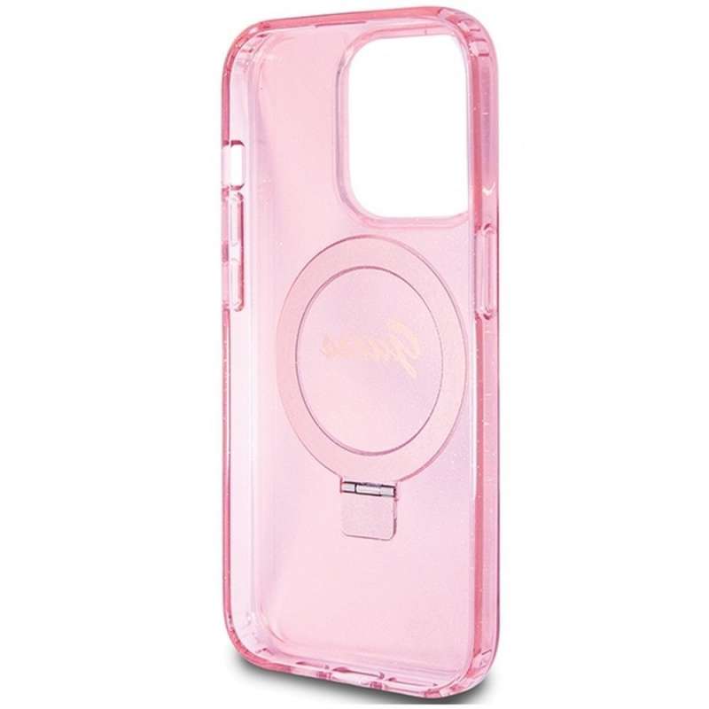 SPOTT-GR GUESS - Θήκη για Apple iPhone 15 Pro με Υποστήριξη MagSafe (Glitter Script Logo Ring Stand) - Ροζ