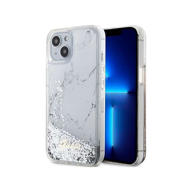 SPOTT-GR GUESS - Θήκη για Apple iPhone 13 / 14 / 15 (Liquid Glitter Marble) - Άσπρη