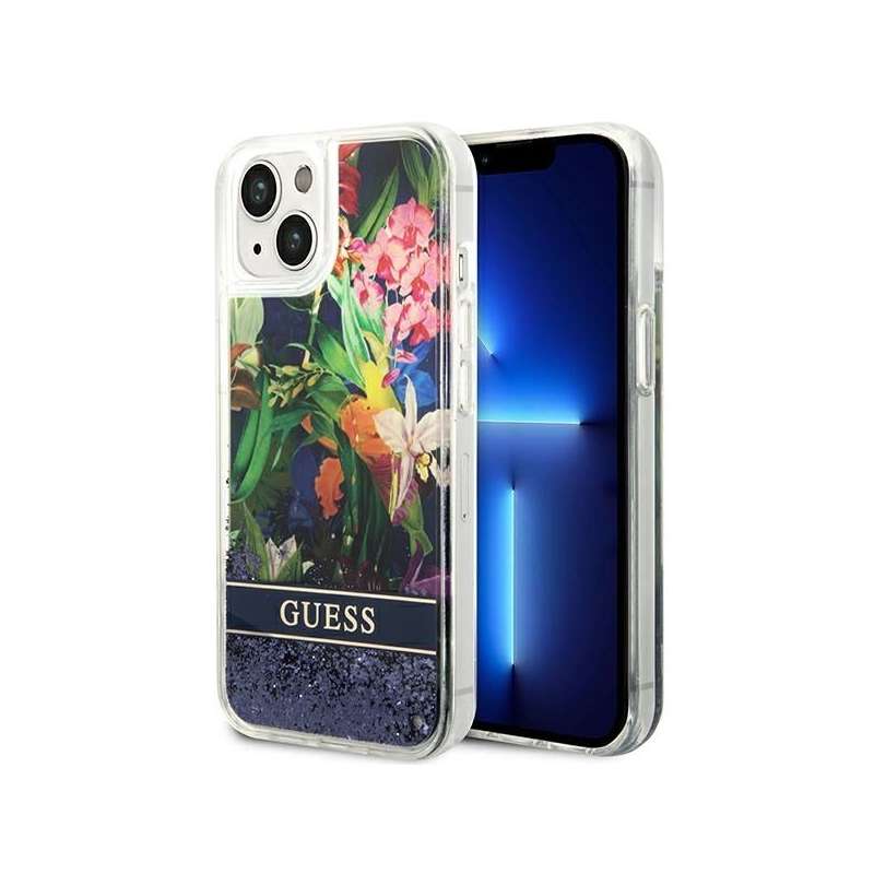 SPOTT-GR GUESS - Θήκη για Apple iPhone 13 / 14 / 15 (Flower Liquid Glitter) σε Μπλε Xρώμα