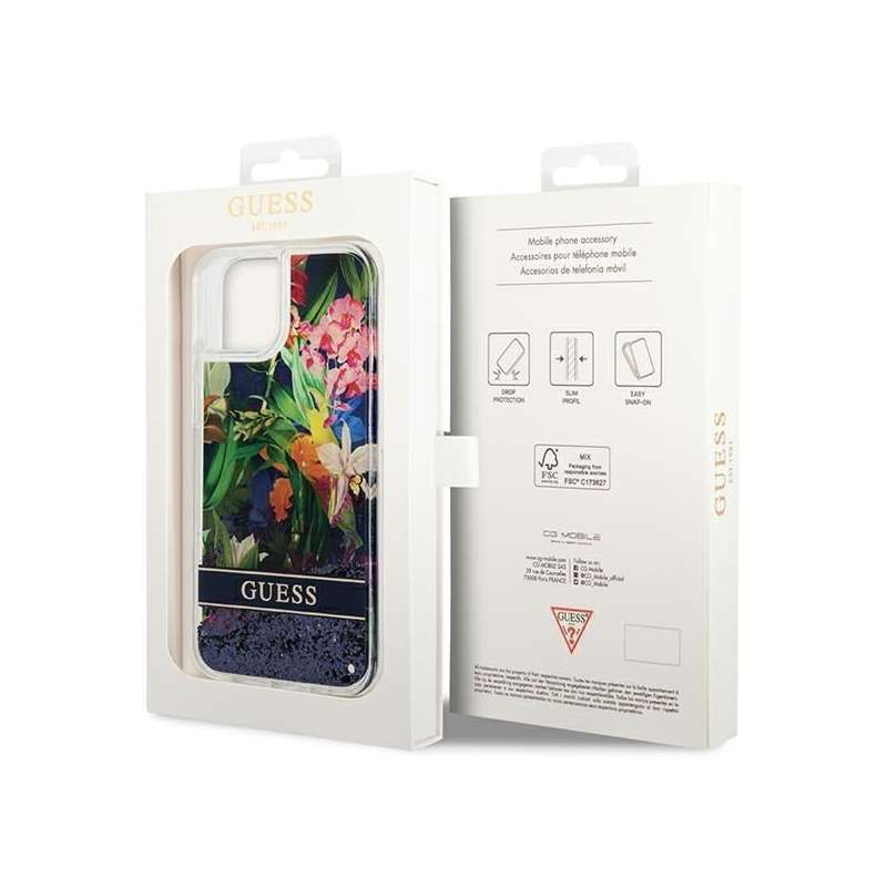 SPOTT-GR GUESS - Θήκη για Apple iPhone 13 / 14 / 15 (Flower Liquid Glitter) σε Μπλε Xρώμα