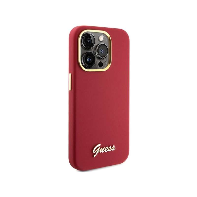 SPOTT-GR GUESS - Θήκη για Apple iPhone 15 Pro (Silicone Script Metal Logo & Frame) - Βυσσινί