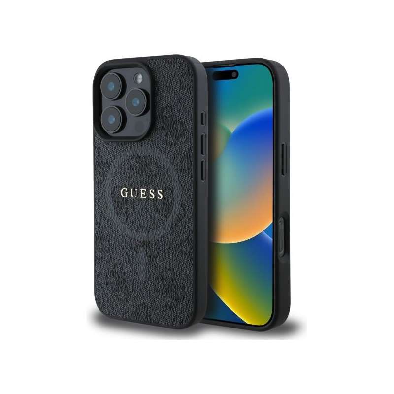 SPOTT-GR GUESS - Θήκη για Apple iPhone 16 Pro Max με Υποστήριξη MagSafe (PU 4G Ring Classic Logo) σε Μαύρο Χρώμα