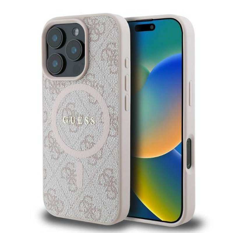 SPOTT-GR GUESS - Θήκη για Apple iPhone 16 Pro Max με Υποστήριξη MagSafe (PU 4G Ring Classic Logo) σε Ροζ Xρώμα