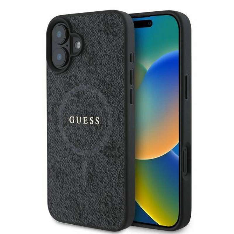 SPOTT-GR GUESS - Θήκη για Apple iPhone 16 με Υποστήριξη MagSafe (PU 4G Ring Classic Logo) - Μαύρη