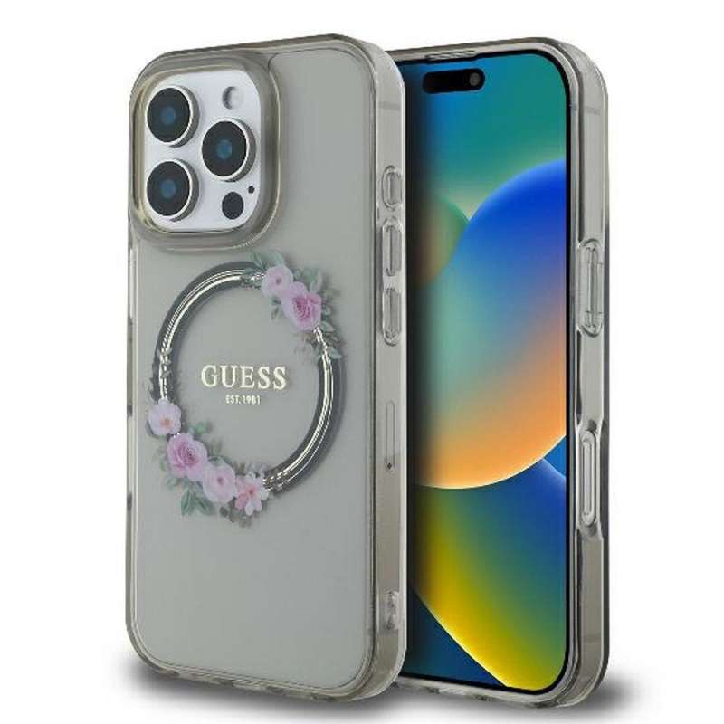 SPOTT-GR GUESS - Θήκη για Apple iPhone 16 Pro με Υποστήριξη MagSafe (IML Flowers Wreath) σε Μαύρο Χρώμα