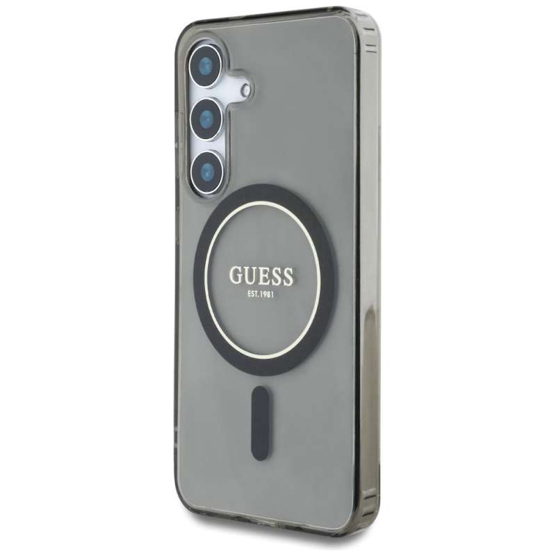 SPOTT-GR GUESS - Δερμάτινη Θήκη για Samsung Galaxy S25 (Glitter Circle Classic Logo MagSafe) - Μαύρη