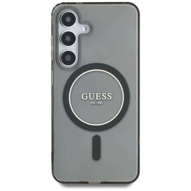 SPOTT-GR GUESS - Δερμάτινη Θήκη για Samsung Galaxy S25 (Glitter Circle Classic Logo MagSafe) - Μαύρη