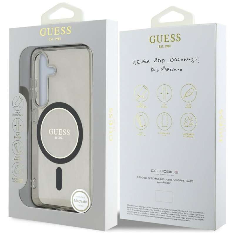 SPOTT-GR GUESS - Δερμάτινη Θήκη για Samsung Galaxy S25 (Glitter Circle Classic Logo MagSafe) - Μαύρη