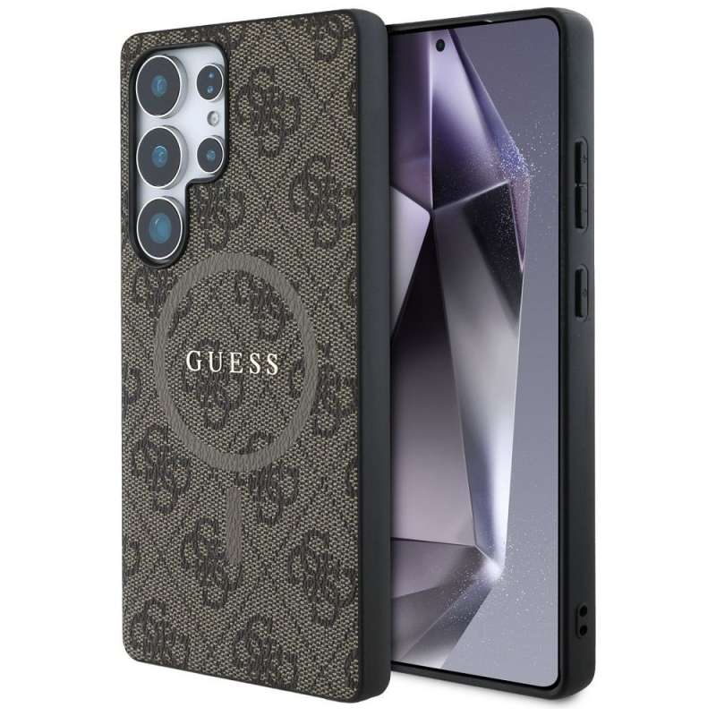 SPOTT-GR GUESS - Δερμάτινη Θήκη για Samsung Galaxy S25 Ultra (Leather 4G Colored Ring Classic Logo MagSafe) - Καφέ