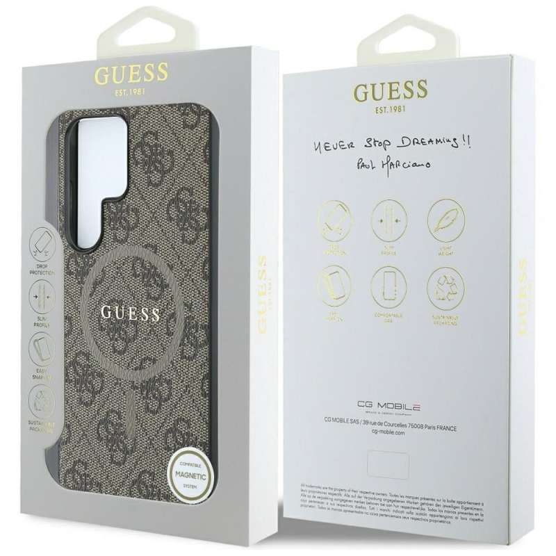 SPOTT-GR GUESS - Δερμάτινη Θήκη για Samsung Galaxy S25 Ultra (Leather 4G Colored Ring Classic Logo MagSafe) - Καφέ