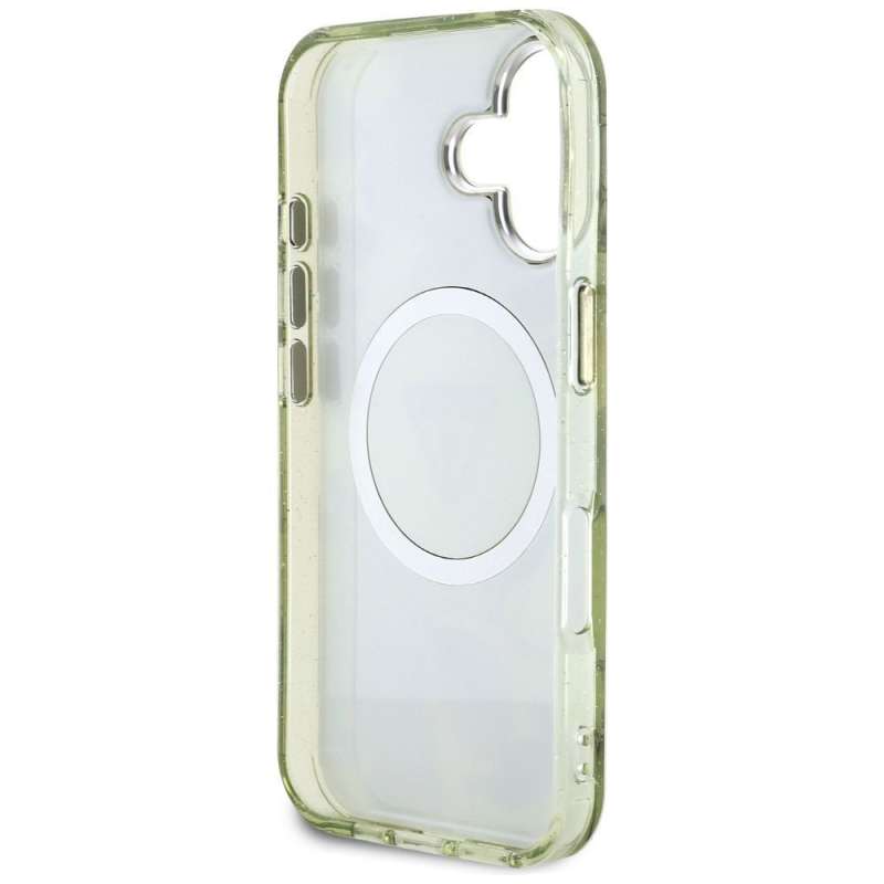 SPOTT-GR GUESS - Θήκη για Apple iPhone 16 με Υποστήριξη MagSafe (IML Metal Glitter Flowers Triangle) - Πράσινο