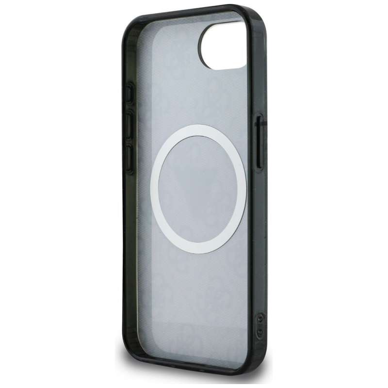 SPOTT-GR GUESS - Δερμάτινη Θήκη για Apple iPhone 16e με Υποστήριξη MagSafe (IML Metal Glitter 4G Circle Triangle) - Μαύρη