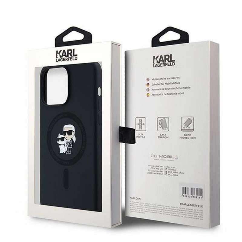SPOTT-GR Karl Lagerfeld - Θήκη για Apple iPhone 15 Pro Max με Υποστήριξη MagSafe (Silicone KC Body Ring) - Μαύρη