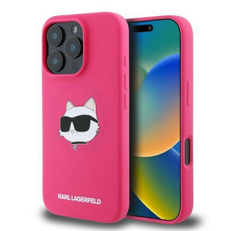 SPOTT-GR Karl Lagerfeld - Θήκη για Apple iPhone 16 Pro Max με Υποστήριξη MagSafe KLHMP16XSCHPPLF (Sil Choupette Head Print) σε Ροζ Χρώμα
